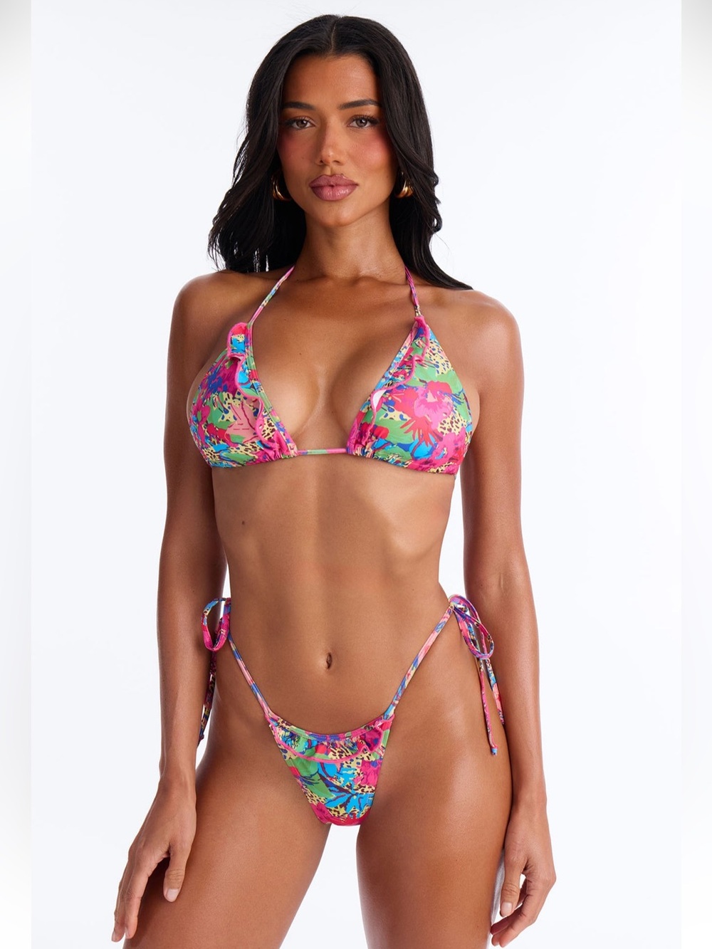 Tie-Side Floral Bikini Set - Pink Multicolor